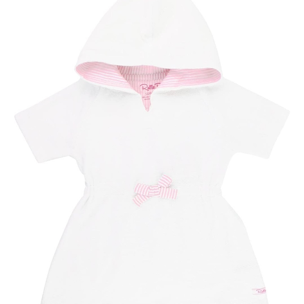 Ruffle Butts White with Pink Accents hooded terry cloth cover up 18-24 months